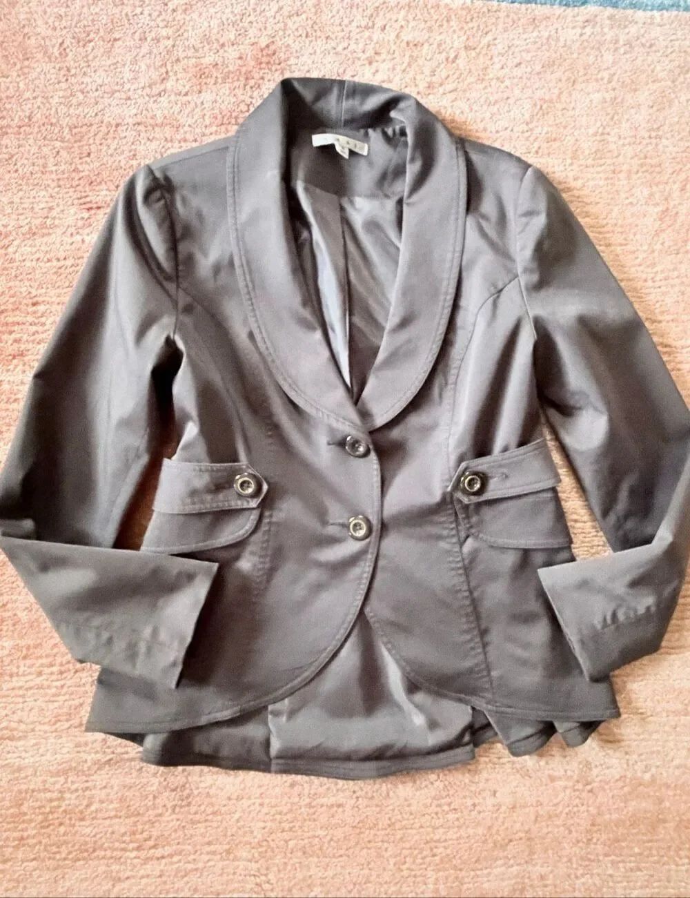 CAbi Women’s Size 6 Gray Cotton Blend Belted Blazer Jacket
